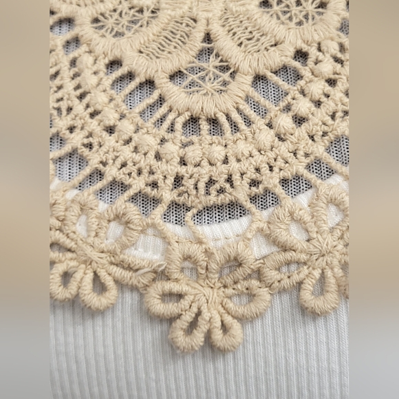 Democracy Cream Tan Crochet Ribbed Bohemian Tank Top Stretch Size Small - Picture 5 of 10